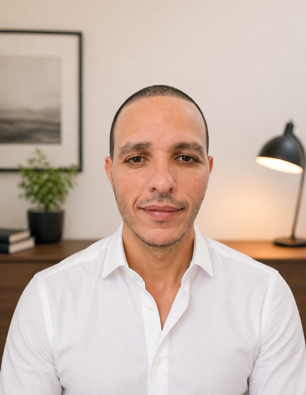 Portrait de Réda Zeghmati, psychologue clinicien et psychothérapeute à Aubagne, spécialisé dans l’accompagnement des enfants, adolescents et adultes.