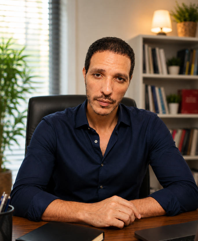Portrait de Réda Zeghmati, psychologue clinicien et psychothérapeute à Aubagne, spécialisé dans l’accompagnement des enfants, adolescents et adultes.