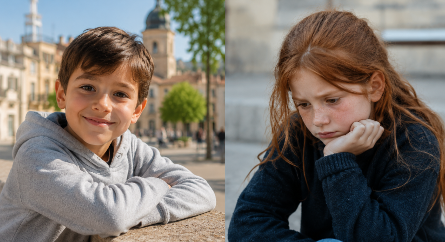 Petit garçon souriant et petite fille rousse illustrant l'accompagnement psychologique des enfants par un psychologue à Aubagne.